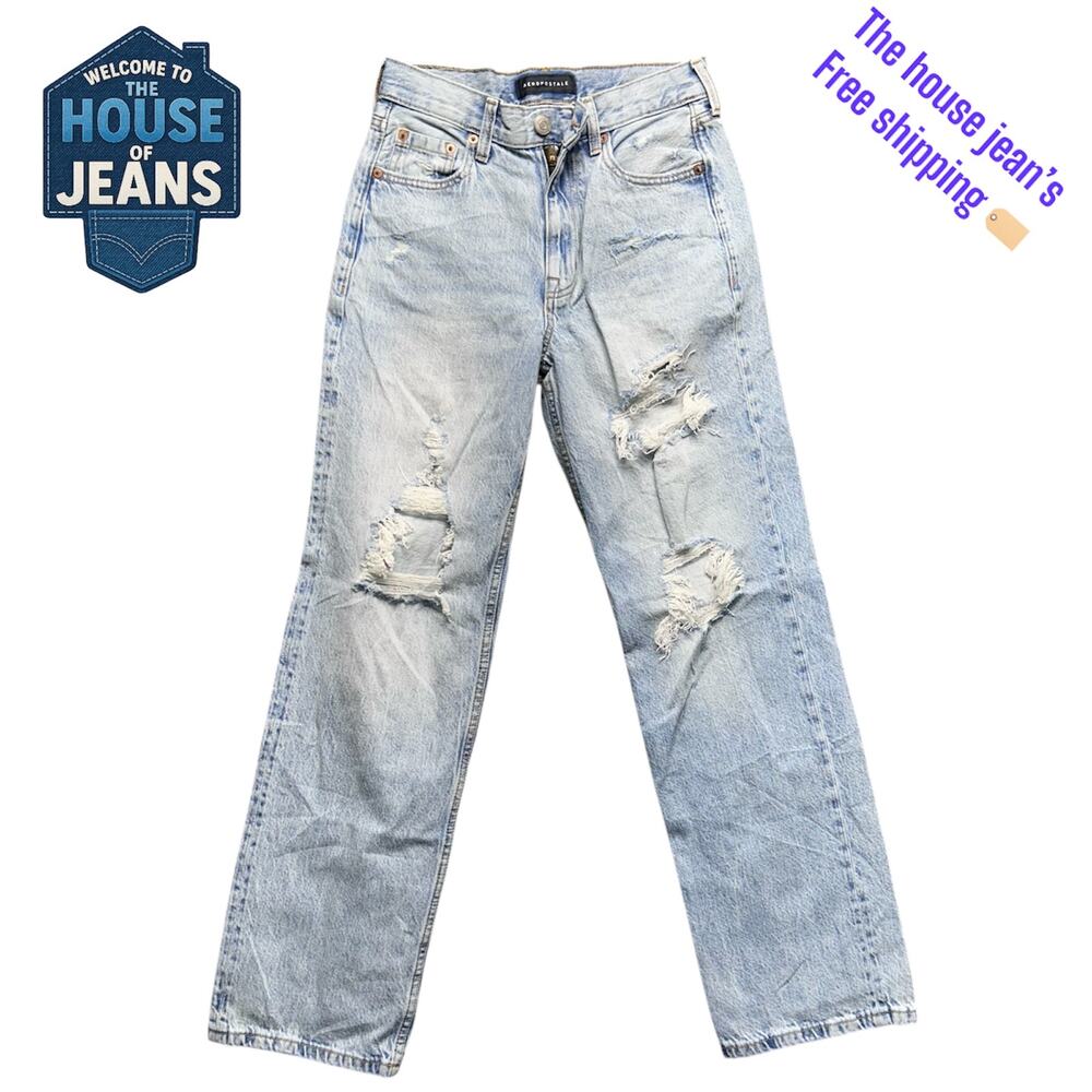 Aéropostale High Rise Baggy Distressed Jeans Women’s Size 0 REG – Light Wash –